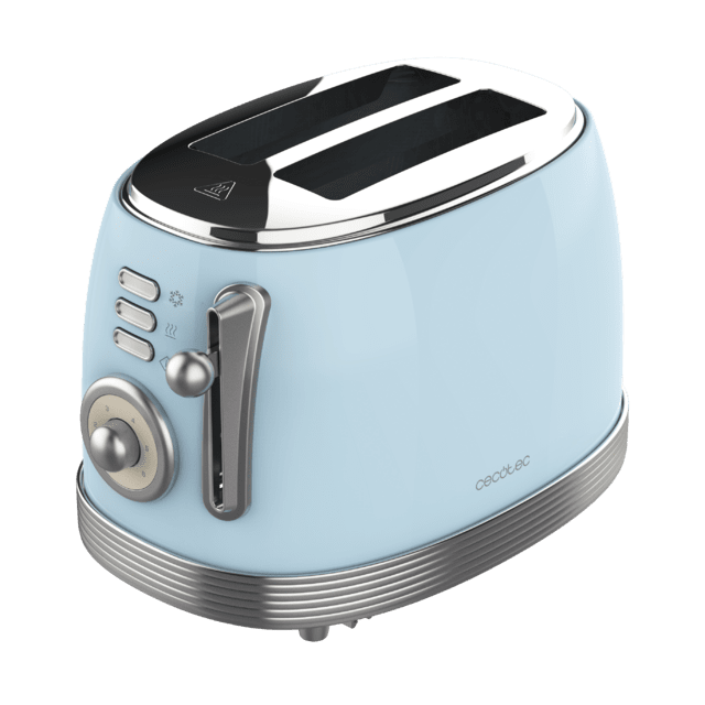 Cecotec Toast&Taste 800 Vintage Light Blue. Tostadora de 850 W Doble Ranura Corta Extra anchas de 3 8 cm 2 Tostadas Acabados en Acero Inoxidable Estilo Vintage 3 Funciones Azul Tostador vertical