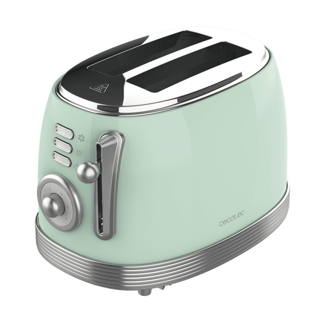 Cecotec Toast&Taste 800 Vintage Light Green. Tostadora con 850 W Doble Ranura Corta Extra anchas de 3 8 cm 2 Tostadas Acabados en Acero Inoxidable Estilo Vintage 3 Funciones Verde Tostador vertical