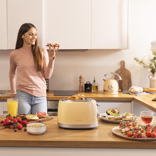 Cecotec Toast&Taste 800 Vintage Light Yellow. Tostadora De 850 W Doble Ranura Corta Extra Anchas De 3 8 Cm 2 Tostadas Acabados En Acero Inoxidable Estilo Vintage 3 Funciones Amarillo Tostador Vertical