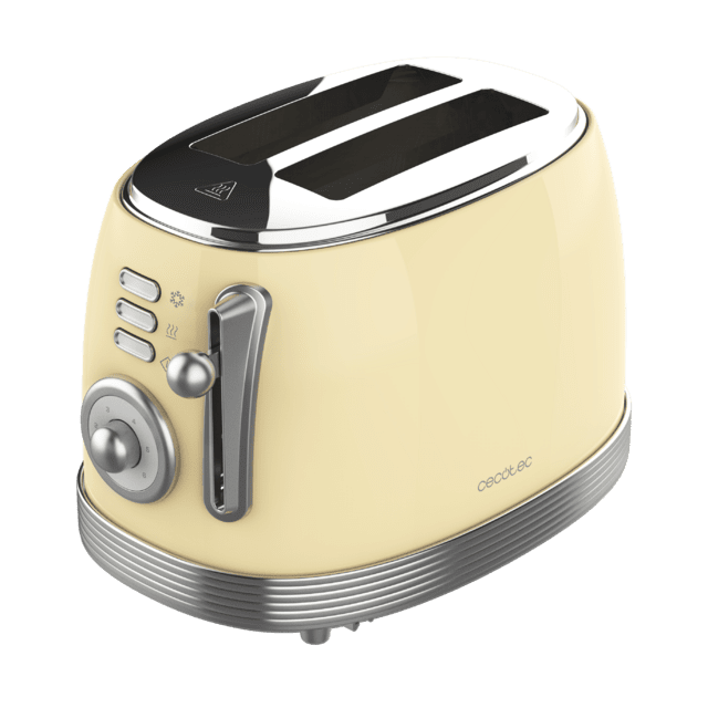 Cecotec Toast&Taste 800 Vintage Light Yellow. Tostadora De 850 W Doble Ranura Corta Extra Anchas De 3 8 Cm 2 Tostadas Acabados En Acero Inoxidable Estilo Vintage 3 Funciones Amarillo Tostador Vertical