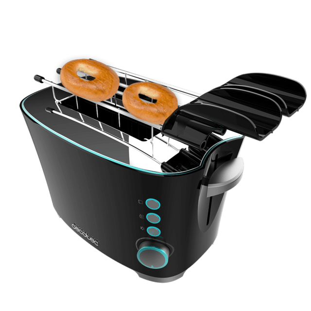 Cecotec Toast&Taste Double B Tostadora de pan con capacidad para dos tostadas. Incluye pinzas para las tostadas. 650 W de potencia y 7 posiciones de tostado función descongelar y función recalentar. Sistema de extraelevación