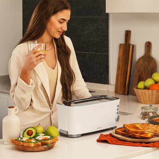 Cecotec Toast&Taste Extra Double W Tostadora De Pan De Doble Ranura Toast&Taste 2L Con 1350 W De Potencia Y 7 Posiciones De Tostado Función Descongelar Y Función Recalentar. Sistema De Extraelevación Bandeja Recogemigas Ampli
