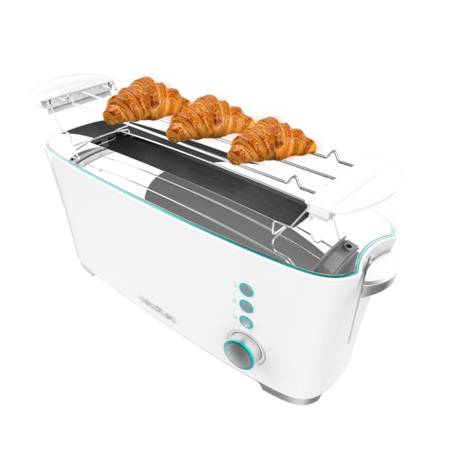 Cecotec Toast&Taste Extra W Tostadora de pan con capacidad para dos tostadas. Incluye soporte para panecillos. 1000 W de potencia y 7 posiciones de tostado función descongelar y función recalentar. Sistema de extraelevación b