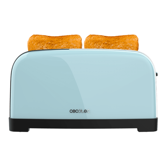 Cecotec Toastin' Time 1500 Blue Tostador Vertical De Acero Con Doble Ranura Larga 1500 W De Potencia Y Soporte Para Panecillos. Tostador Vertical
