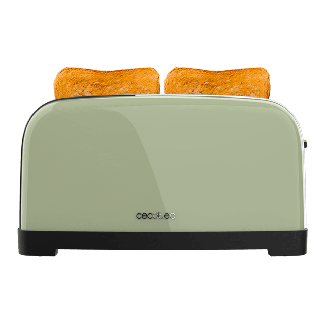 Cecotec Toastin' Time 1500 Green Tostador Vertical De Acero Con Doble Ranura Larga 1500 W De Potencia Y Soporte Para Panecillos.  Tostador Vertical