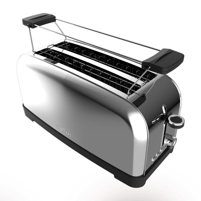 Cecotec Toastin' Time 1500 Inox Tostador Vertical De Acero Con Doble Ranura Larga 1500 W De Potencia Y Soporte Para Panecillos. Tostador Vertical 