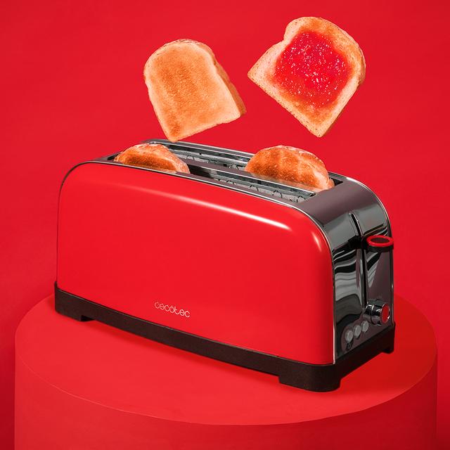Cecotec Toastin' Time 1500 Red Lite Tostador Vertical De Acero Con Doble Ranura Larga Y 1500 W De Potencia. Tostador Vertical