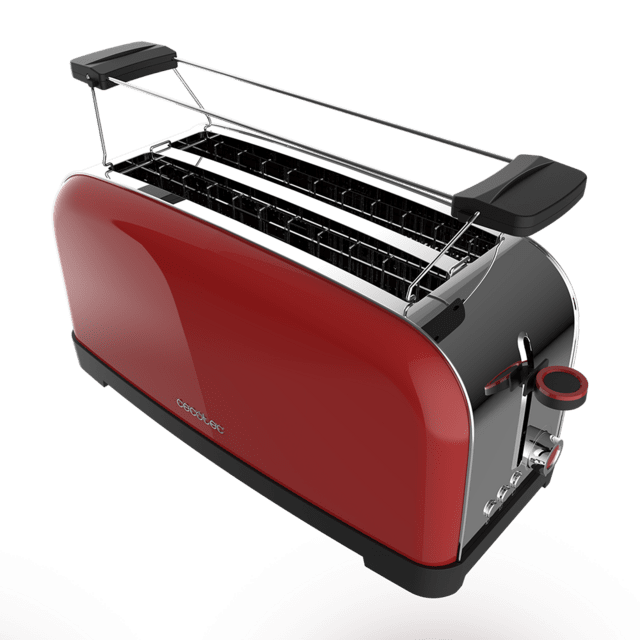 Cecotec Toastin' Time 1500 Red Tostador Vertical De Acero Con Doble Ranura Larga 1500 W De Potencia Y Soporte Para Panecillos. Tostador Vertical 