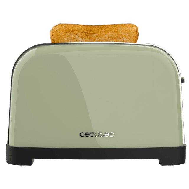 Cecotec Toastin' Time 1700 Double Green Tostador Vertical De Acero Con Cuatro Ranuras Cortas 1700 W De Potencia Y Soporte Para Panecillos.  Tostador Vertical