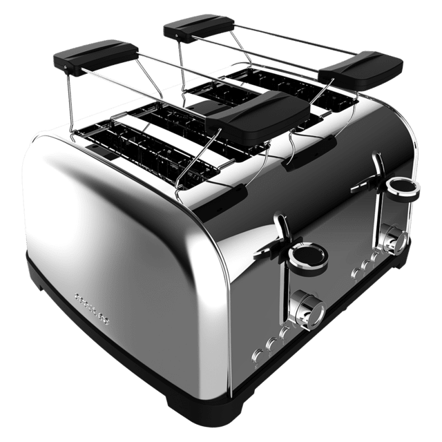 Cecotec Toastin' Time 1700 Double Inox Tostador Vertical De Acero Con Cuatro Ranuras Cortas 1700 W De Potencia Y Soporte Para Panecillos. Tostador Vertical 