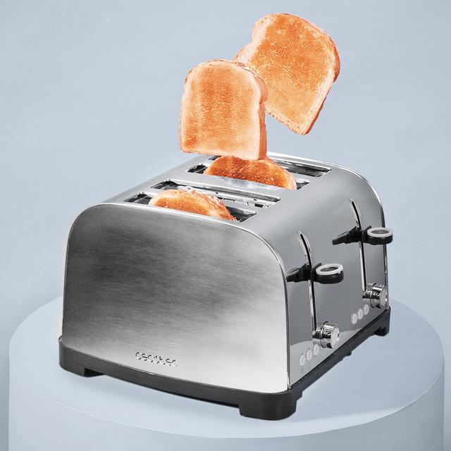 Cecotec Toastin' Time 1700 Double Inox Tostador Vertical De Acero Con Cuatro Ranuras Cortas 1700 W De Potencia Y Soporte Para Panecillos. Tostador Vertical 