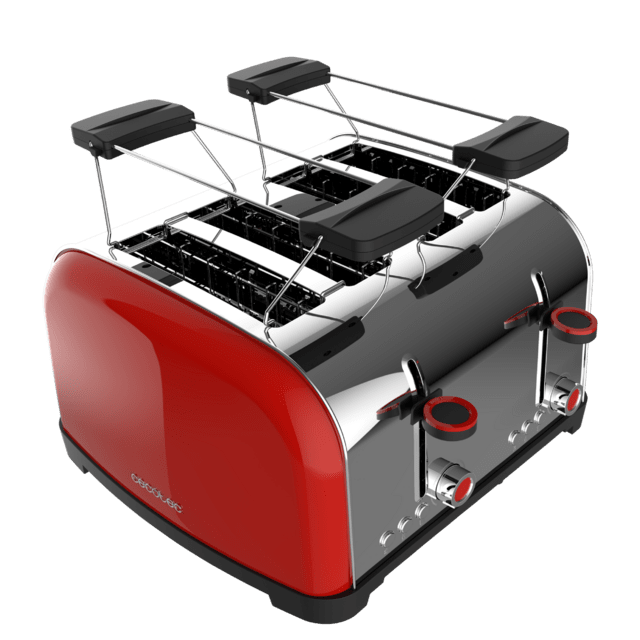 Cecotec Toastin' Time 1700 Double Red Tostador Vertical De Acero Con Cuatro Ranuras Cortas 1700 W De Potencia Y Soporte Para Panecillos.  Tostador Vertical