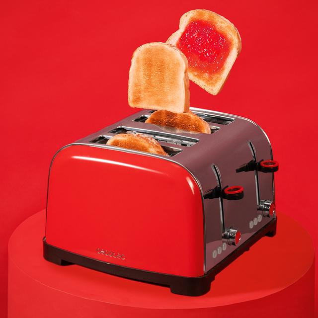 Cecotec Toastin' Time 1700 Double Red Tostador Vertical De Acero Con Cuatro Ranuras Cortas 1700 W De Potencia Y Soporte Para Panecillos.  Tostador Vertical