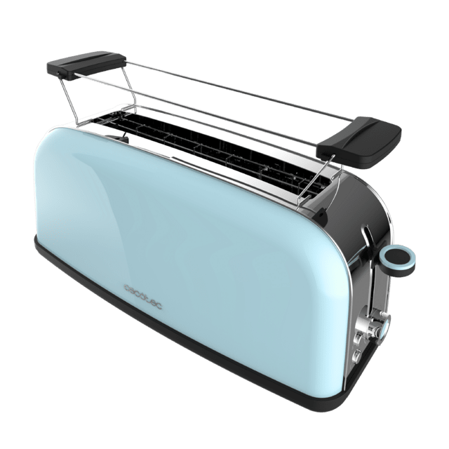 Cecotec Toastin' Time 850 Blue Long Tostador Vertical De Acero Con Una Ranura Larga 850 W De Potencia Y Soporte Para Panecillos. Tostador Vertical 