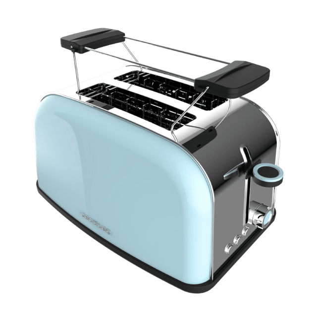 Cecotec Toastin' Time 850 Blue Tostador Vertical De Acero Con Doble Ranura Corta 850 W De Potencia Y Soporte Para Panecillos. Tostador Vertical 