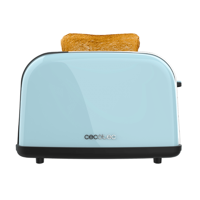 Cecotec Toastin' Time 850 Blue Tostador Vertical De Acero Con Doble Ranura Corta 850 W De Potencia Y Soporte Para Panecillos. Tostador Vertical 