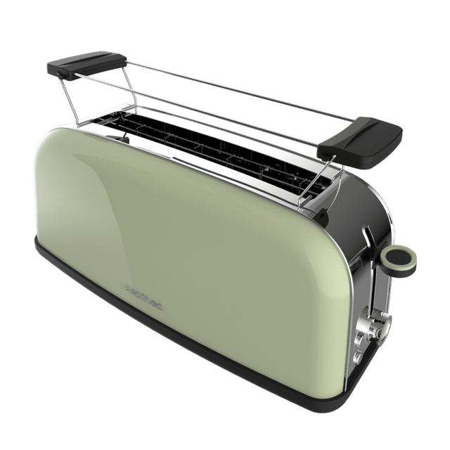 Cecotec Toastin' Time 850 Green Long Tostador Vertical De Acero Con Una Ranura Larga 850 W De Potencia Y Soporte Para Panecillos.  Tostador Vertical 
