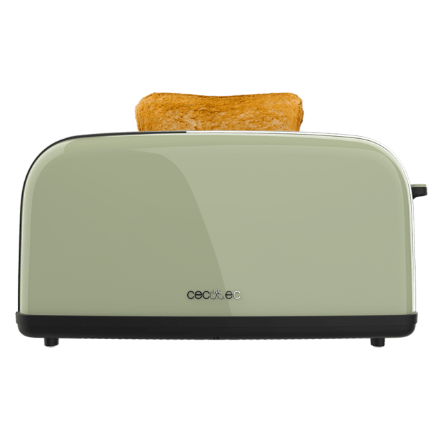 Cecotec Toastin' Time 850 Green Long Tostador Vertical De Acero Con Una Ranura Larga 850 W De Potencia Y Soporte Para Panecillos.  Tostador Vertical 