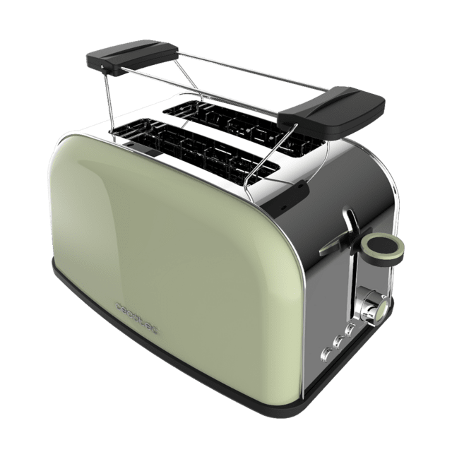 Cecotec Toastin' Time 850 Green Tostador Vertical De Acero Con Doble Ranura Corta 850 W De Potencia Y Soporte Para Panecillos. Tostador Vertical