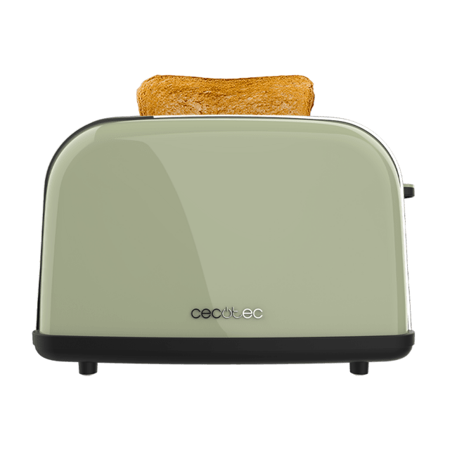 Cecotec Toastin' Time 850 Green Tostador Vertical De Acero Con Doble Ranura Corta 850 W De Potencia Y Soporte Para Panecillos. Tostador Vertical