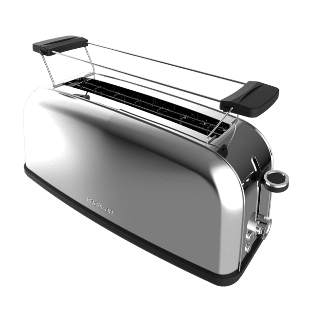 Cecotec Toastin' Time 850 Inox Long Tostador Vertical De Acero Con Una Ranura Larga 850 W De Potencia Y Soporte Para Panecillos. Tostador Vertical 