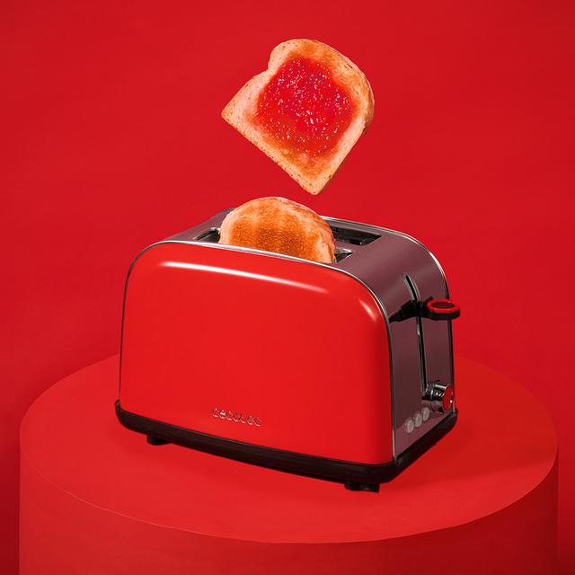Cecotec Toastin' Time 850 Red Lite Tostador Vertical De Acero Con Doble Ranura Corta Y 850 W De Potencia. Tostador Vertical