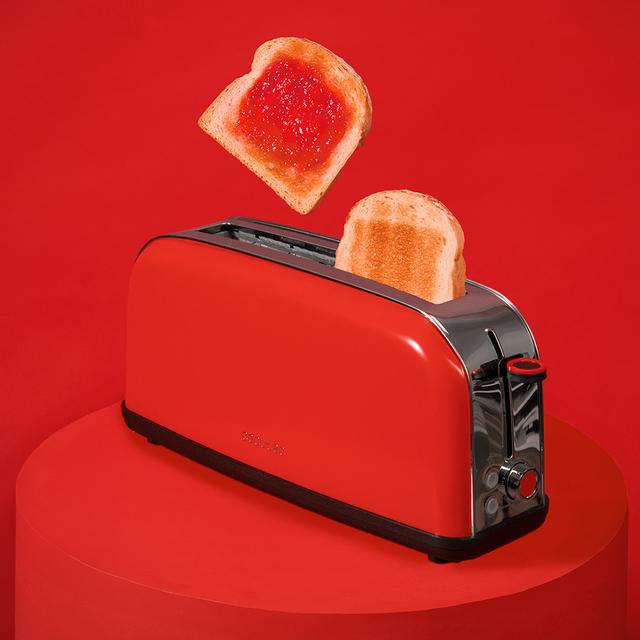Cecotec Toastin' Time 850 Red Long Lite Tostador Vertical De Acero Con Una Ranura Larga Y 850 W De Potencia. Tostador Vertical