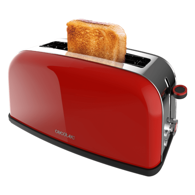 Cecotec Toastin' Time 850 Red Long Lite Tostador Vertical De Acero Con Una Ranura Larga Y 850 W De Potencia. Tostador Vertical