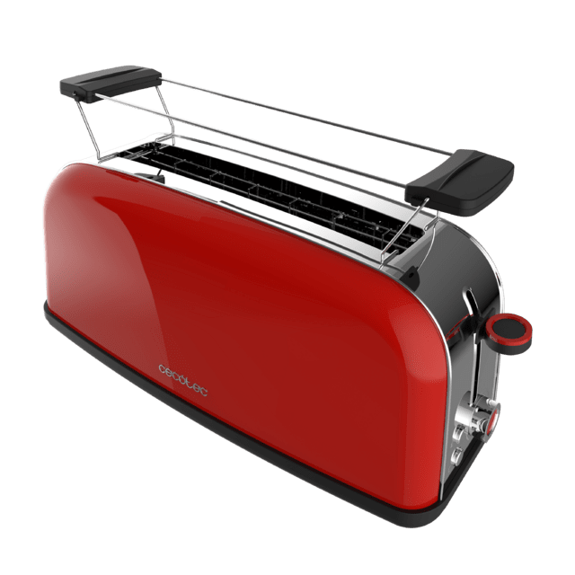 Cecotec Toastin' Time 850 Red Long Tostador Vertical De Acero Con Una Ranura Larga 850 W De Potencia Y Soporte Para Panecillos. Tostador Vertical 