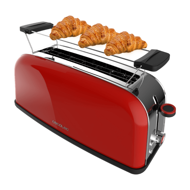 Cecotec Toastin' time 850 Red Long Tostador vertical de acero con una ranura larga 850 W de potencia y soporte para panecillos. Tostador vertical 