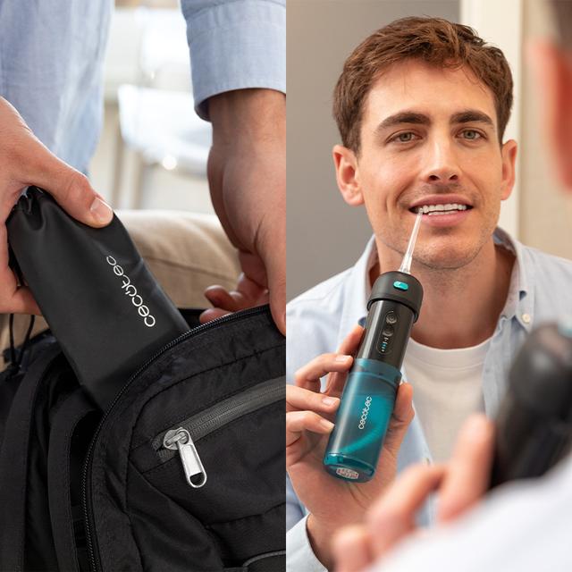 Cecotec ToothCare Jet Splash Irrigador Compacto Y Ligero De Viaje Con 3 Modos Y Hasta 8 Intensidades Con 150 Ml De Capacidad Y Con 2 Boquillas Intercambiables. Irrigador Compacto