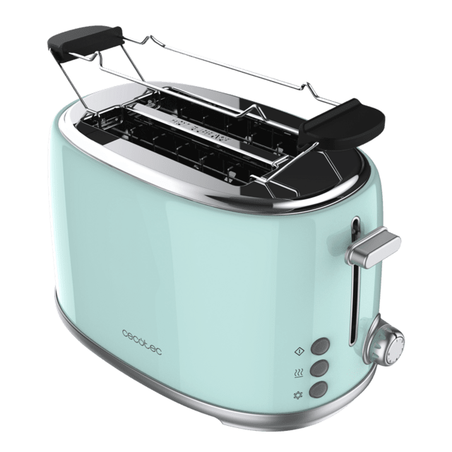 Cecotec Tostadora Toast&Taste 1000 Retro Double Blue De Acero Con 2 Ranuras Anchas Cortas Y Con Capacidad Para 2 Tostadas. Tostador Vertical