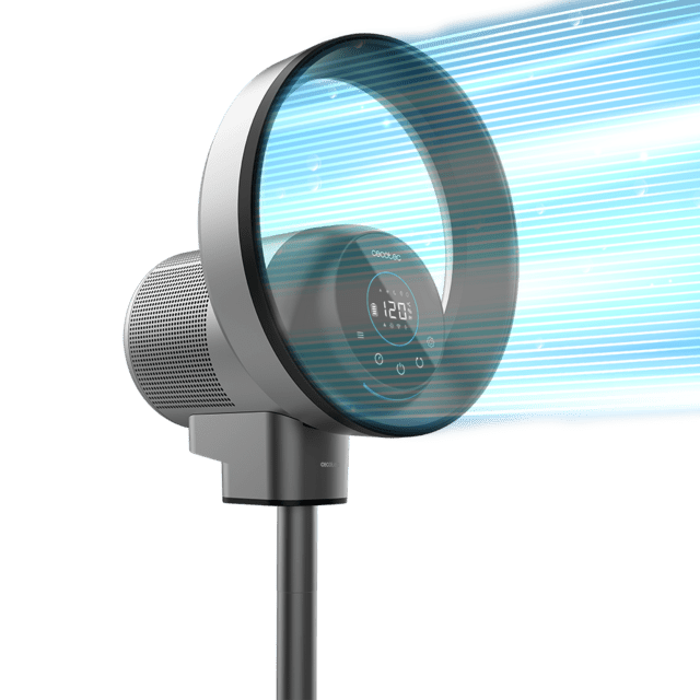 Cecotec TotalPure 2in1 MoonStyle Dark 2 En 1: Ventilador Bladeless Y Purificador De Aire Con Motor DC Y Control Por Wifi. Con Pantalla LED 9 Velocidades 4 Modos Mando A Distancia Control Táctil Y Temporizador De Hasta 8 Horas.