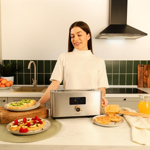 Cecotec Touch&Toast Extra Tostador Vertical De Acero Con Ranura Larga Pantalla Táctil Y 1000 W De Potencia. Tostador Vertical