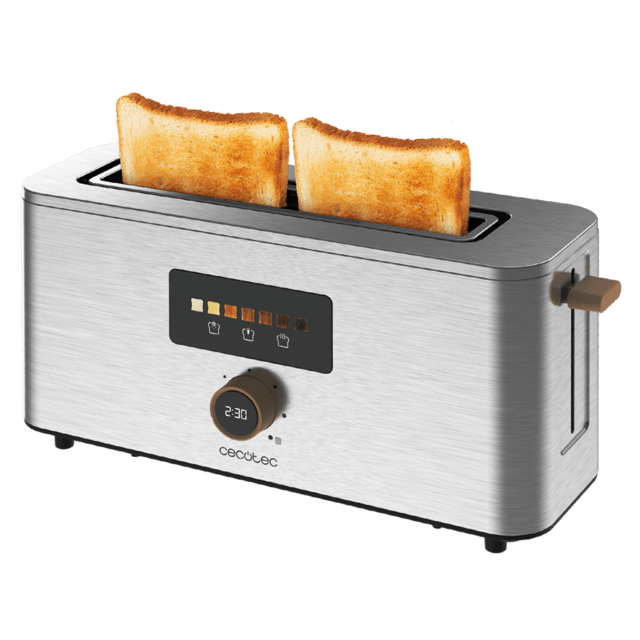 Cecotec Touch&Toast Extra Tostador vertical de acero con ranura larga pantalla táctil y 1000 W de potencia. Tostador vertical