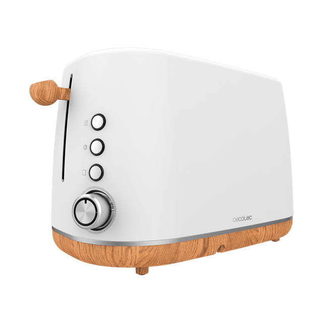 Cecotec TrendyToast 9000 White Woody. Tostador Digital de 900 W 2 Ranuras extraanchas Varillas superiores para calentar Luz indicadora de Funcionamiento Tostadora White Woody de doble ranura extra ancha
