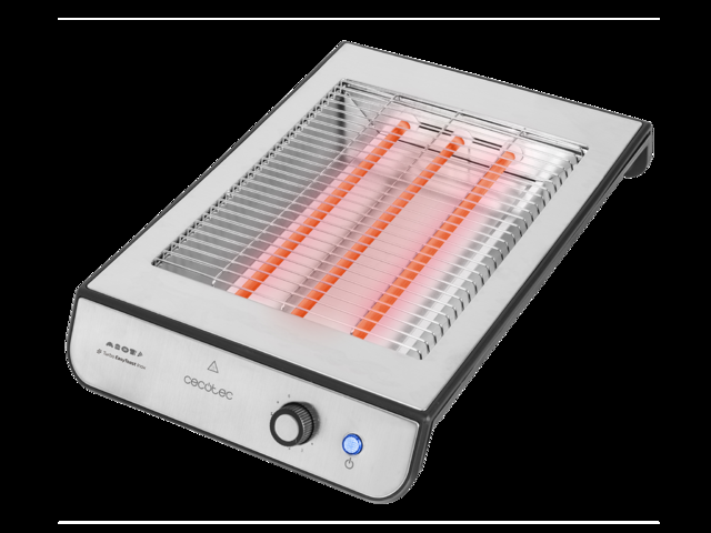 Cecotec Turbo Easy Toast Inox. Tostador Plano Horizontal Con 3 Resistencias De Cuarzo 6 Niveles De Potencia Bandeja Recogemigas Hueco Recogecables Acabados En Acero Inoxidable 900 W Tostador Horizontal  