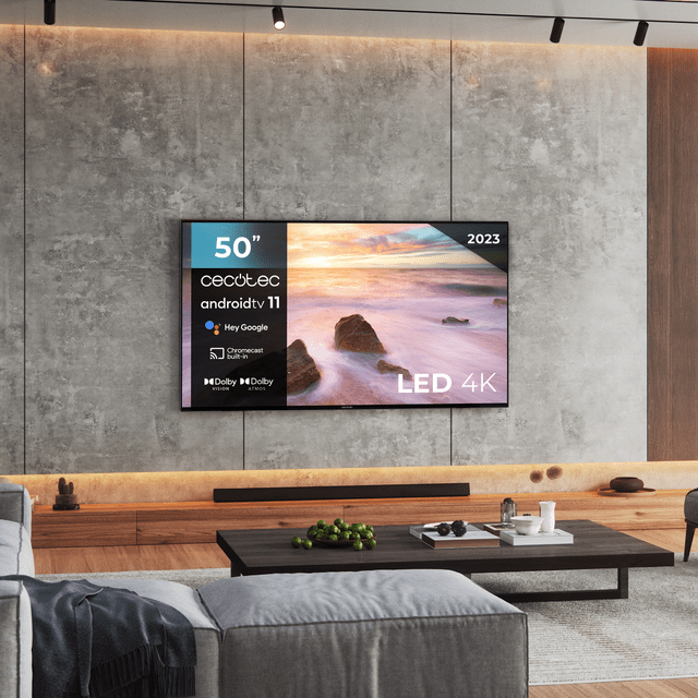Cecotec TV A2 Series ALU20050 Televisión LED 50” Con Resolución 4K UHD Sistema Operativo Android TV 11 Chromecast HDR10+ Google Voice Assistant Clase E. Televisión LED 50" Smart TV