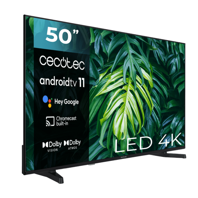 Cecotec TV A2 Series ALU20050S Televisión LED 50” Con Resolución 4K UHD Sistema Operativo Android TV 11 Chromecast HDR10+ Google Voice Assistant Clase E. Televisión LED 50" Smart TV  