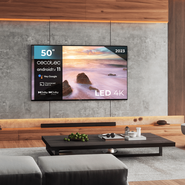 Cecotec TV A2 Series ALU20050S Televisión LED 50” Con Resolución 4K UHD Sistema Operativo Android TV 11 Chromecast HDR10+ Google Voice Assistant Clase E. Televisión LED 50" Smart TV  