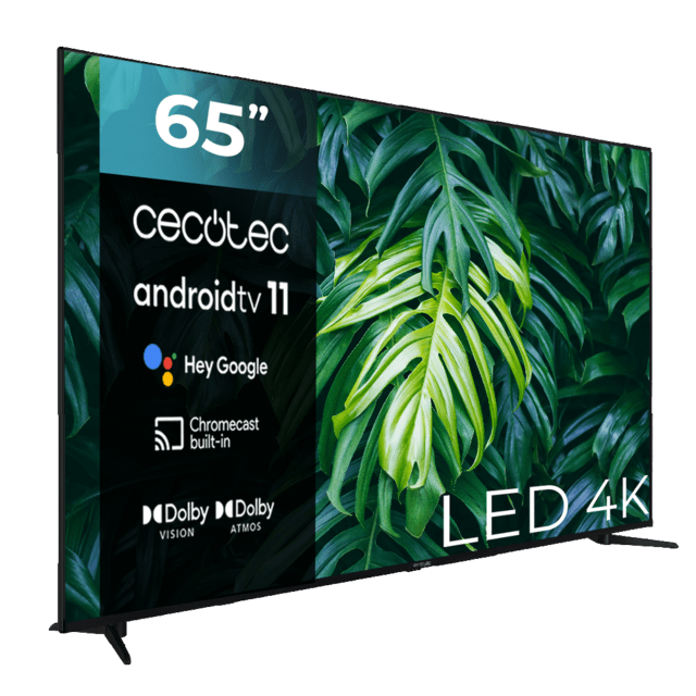 Cecotec TV A2 Series ALU20065S Televisión LED 65” Con Resolución 4K UHD Sistema Operativo Android TV 11 Chromecast HDR10+ Asistente De Voz De Google Clase E. Televisión LED 