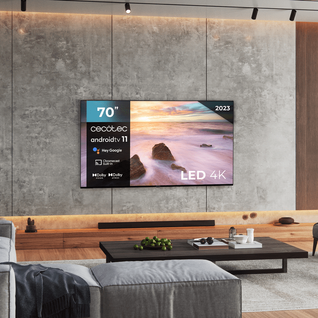 Cecotec TV A2 Series ALU20070 M Televisión LED 70” Con Resolución 4K UHD Sistema Operativo Android TV 11 Chromecast HDR10+ Google Voice Assistant Clase E. Televisión LED 70" Smart TV