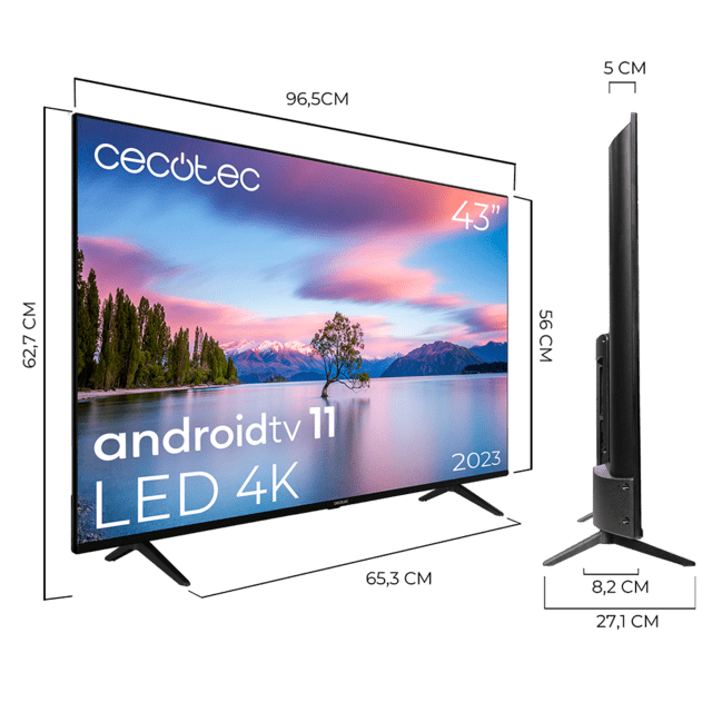Cecotec TV Cecotec A1 Series ALU10043. Smart TV De 43" Televisores LED Resolución 4K UHD Sistema Operativo Android TV Diseño Frameless MEMC Dolby Vision Y Dolby Atmos HDR10 Televisión LED 43" Smart TV