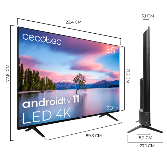 Cecotec TV Cecotec A1 Series ALU10055. Smart TV De 55" Televisores LED Resolución 4K UHD Sistema Operativo Android TV Diseño Frameless MEMC Dolby Vision Y Dolby Atmos HDR10 Televisión LED 55" Smart TV