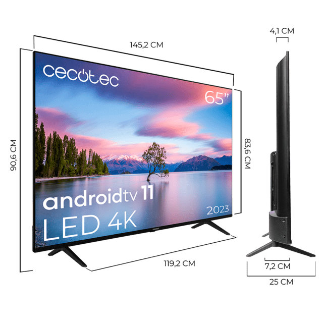 Cecotec TV Cecotec A1 Series ALU10165. Smart TV De 65" Televisores LED Resolución 4K UHD Sistema Operativo Android TV Diseño Frameless MEMC Dolby Vision Y Dolby Atmos HDR10 Televisión LED 65" Smart TV