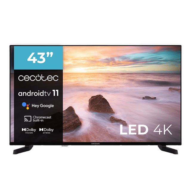 Cecotec TV Cecotec A2 series ALU20043 Televisión LED 43” con resolución 4K UHD sistema operativo Android TV 11 Chromecast HDR10+ Google Voice Assistant clase E. Televisión LED 43" Smart TV