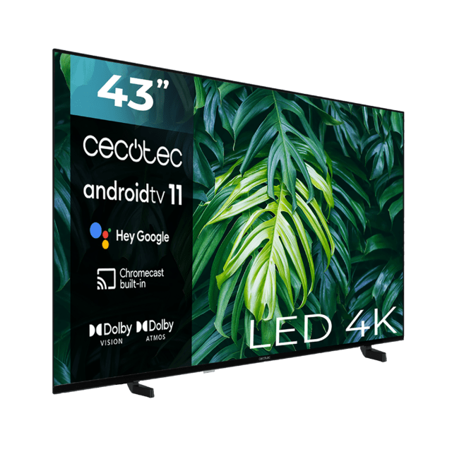 Cecotec TV Cecotec A2 Series ALU20043S Televisión LED 43” Con Resolución 4K UHD Sistema Operativo Android TV 11 Chromecast HDR10+ Google Voice Assistant Clase F. Televisión LED 43”