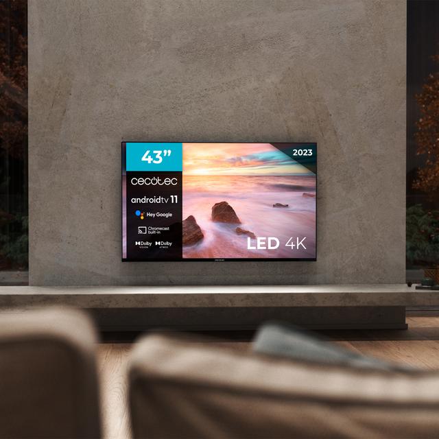 Cecotec TV Cecotec A2 Series ALU20043S Televisión LED 43” Con Resolución 4K UHD Sistema Operativo Android TV 11 Chromecast HDR10+ Google Voice Assistant Clase F. Televisión LED 43”