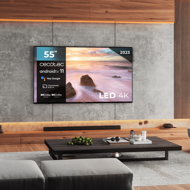 Cecotec TV Cecotec A2 Series ALU20055 Televisión LED 55” Con Resolución 4K UHD Sistema Operativo Android TV 11 Chromecast HDR10+ Google Voice Assistant Clase E. Televisión LED 55" Smart TV  