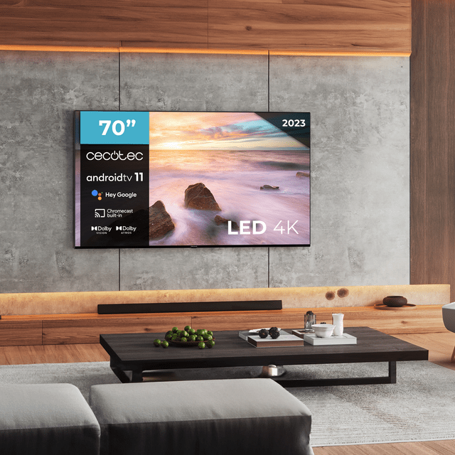Cecotec TV Cecotec A2 Series ALU20070S Televisión LED 70” Con Resolución 4K UHD Sistema Operativo Android TV 11 Chromecast HDR10+ Google Voice Assistant Clase E. Televisión LED 70”